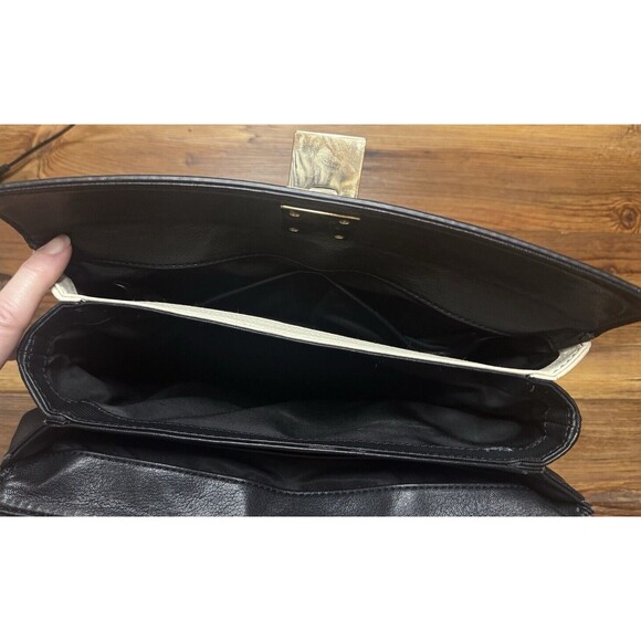 Isaac Mizrahi New York Handbag Leather Purse Creme Black Medium Tote Vintage - Picture 10 of 15